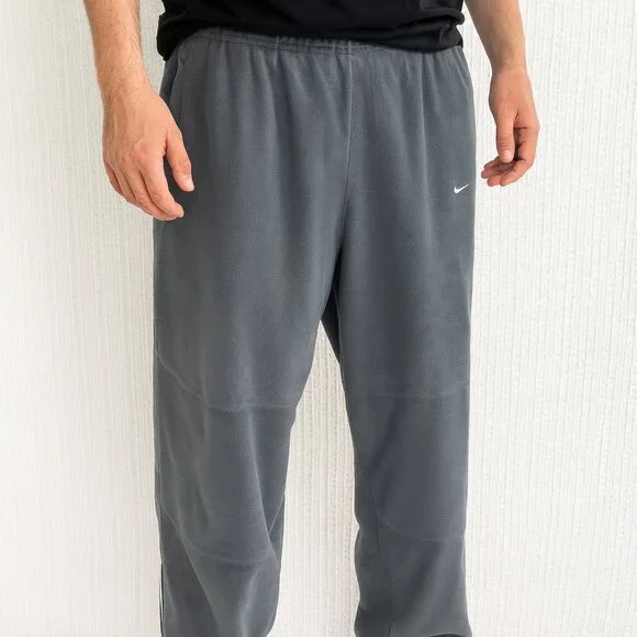 Vintage Nike Gray Fleece Sweatpants XXL Red Embroidered Logo Baggy Fit Retro - Picture 1 of 12